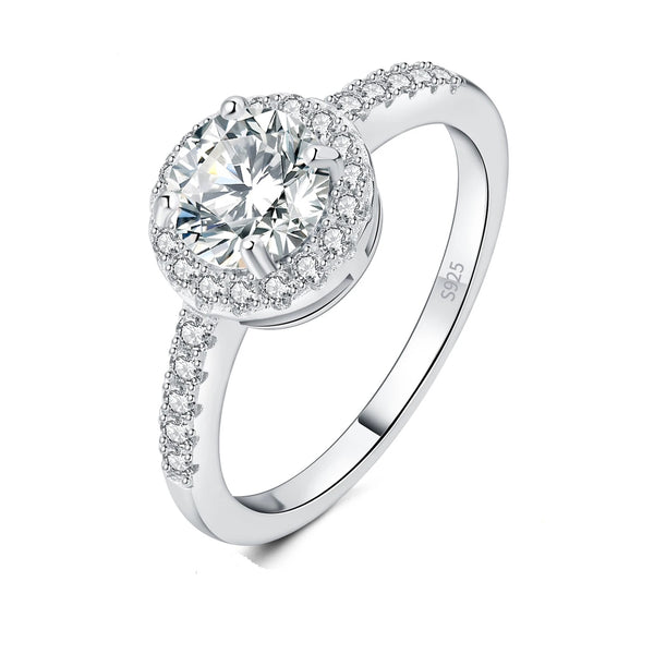 Celeste Moissanite Halo Ring – 925 Sterling Silver