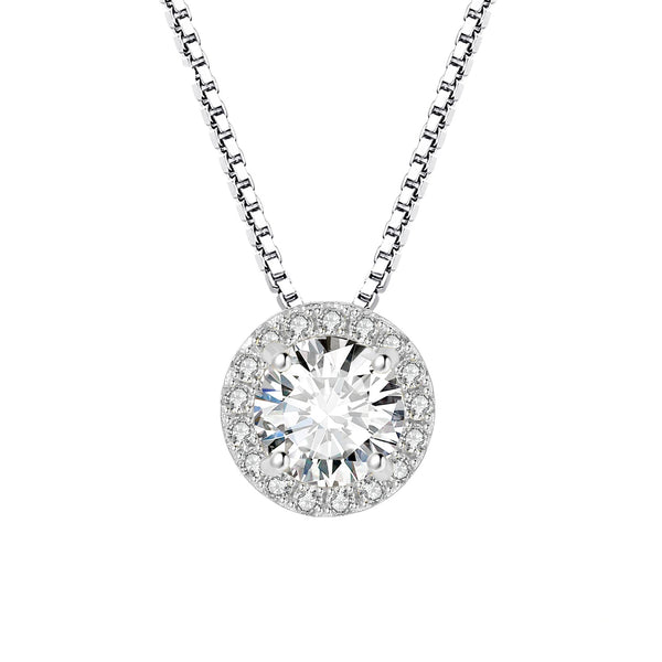 Celeste Moissanite Halo Pendant – 925 Sterling Silver